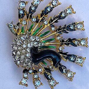 Enamel & Crystal Peacock Brooch, Austrian crystals